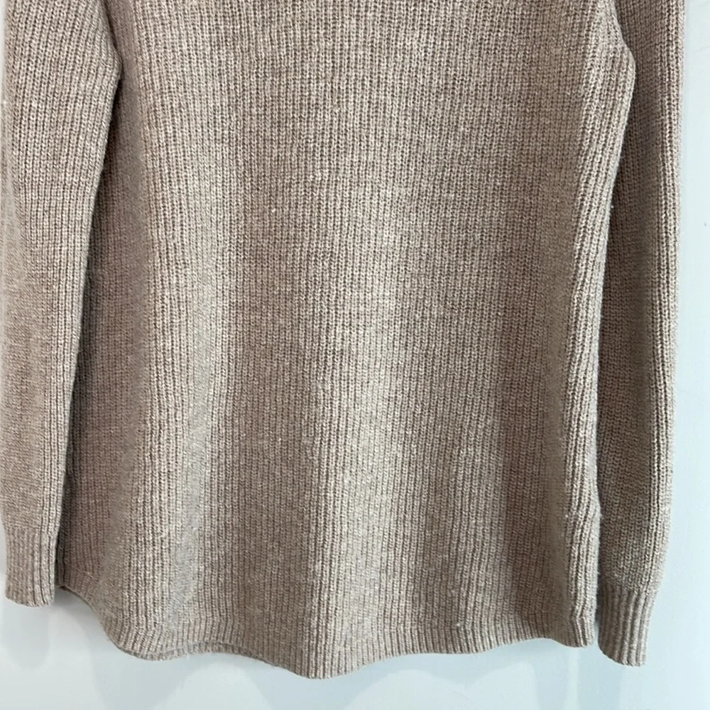 Tahari Wool Blend Cowl Neck Sweater Taupe Shaker Stitch Knit Long Sleeves M - Picture 4 of 12